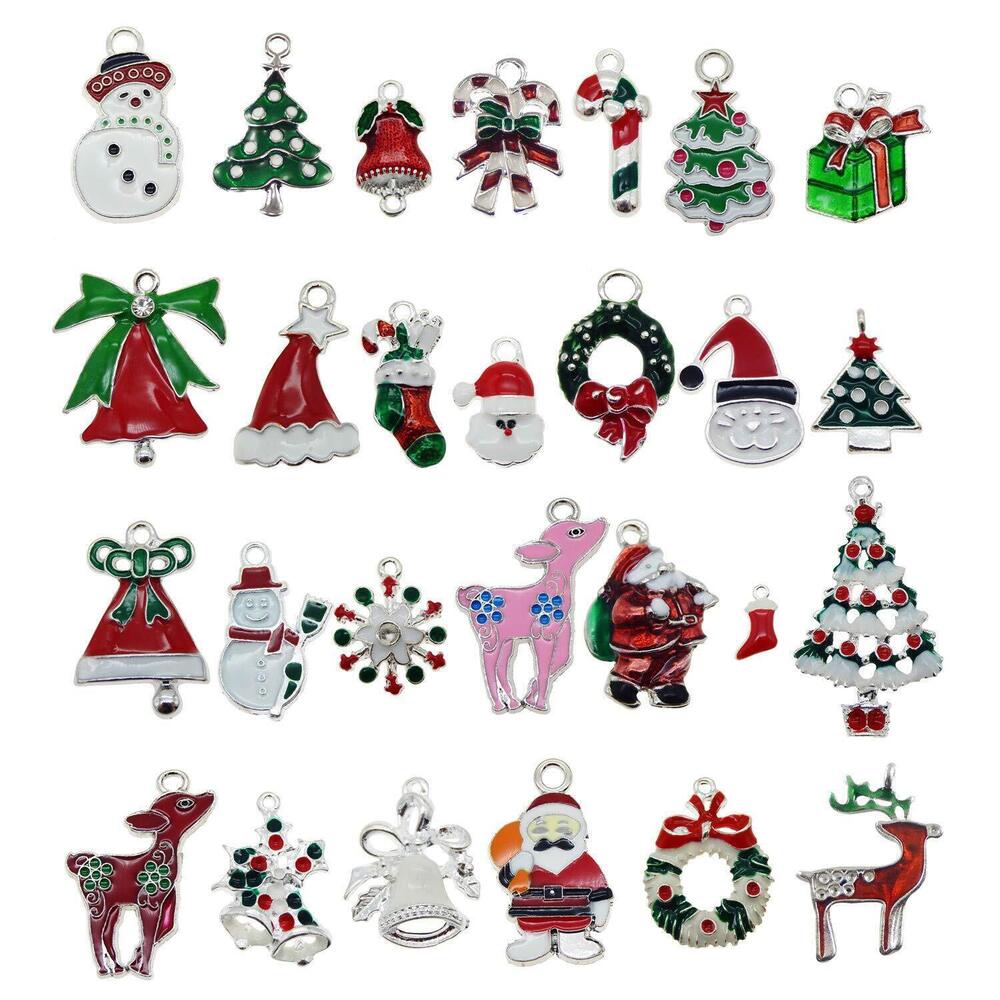 1270 30pcs Assorted Silvery Enamel Christmas Tree Santa Claus Reindeer